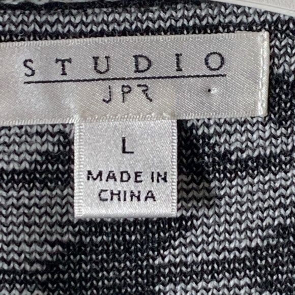 John Paul Richard Studio Chunky Knit Cardigan Vest L Black White Fall - Picture 8 of 10